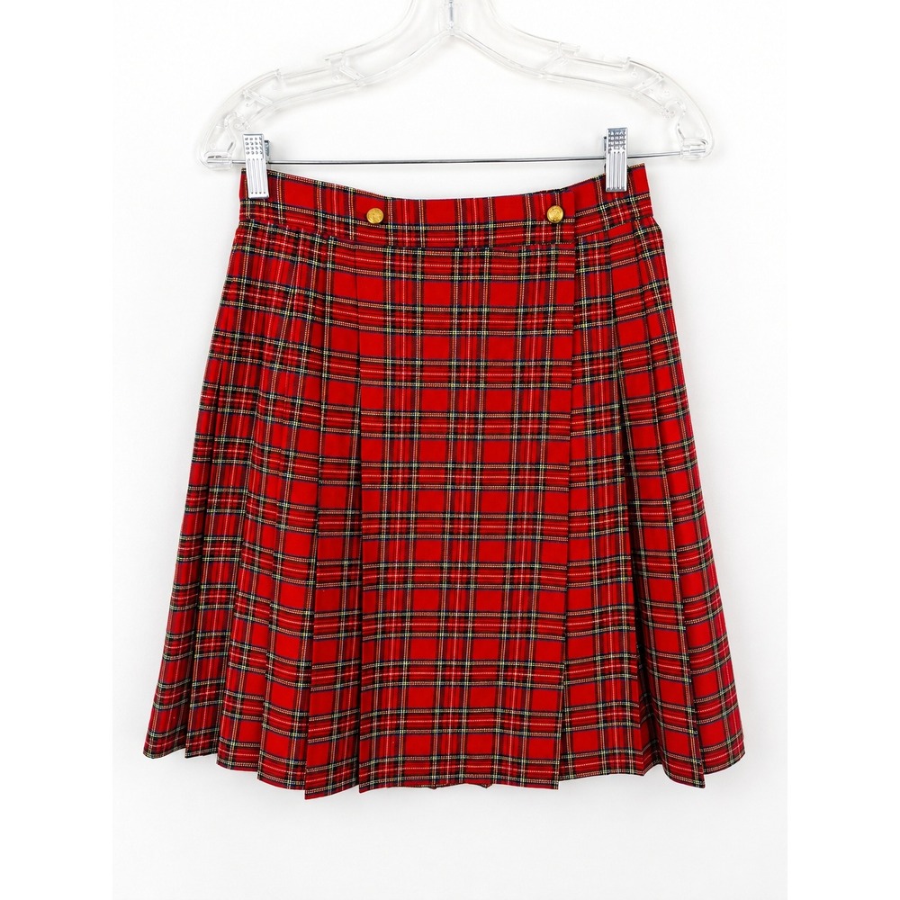 Vintage Michele Red Tartan Plaid Pleated Small Mini Skirt 8 Made in USA Preppy - Picture 3 of 9